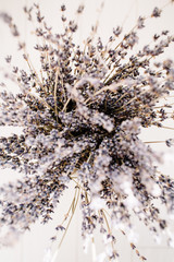 Closeup view of lavender flowers bouquet. Top view.