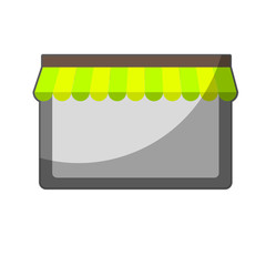 store window with striped awning icon over white background. vector illustration