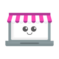 kawaii laptop computer icon over white background. colorful design. vector illustration