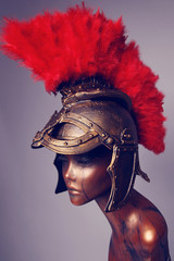 Mannequin in gladiator helmet with plume