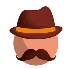 man with mustache and hat icon over white background. vector illustration