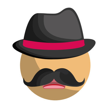 man with hat and mustache icon over white background. colorful design. vector illustration