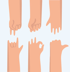 Obraz premium Set of 11 hand gestures on white. Vector illustration