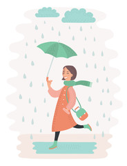cute vector girl in the rain