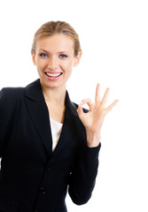 Portrait of happy smiling businesswoman, isolated