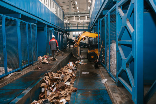 Waste processing plant. Technological process. Recycling and storage of waste for further disposal. Business for sorting and processing of waste.