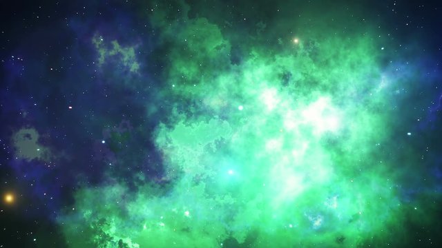 Flying into a colorful and dynamic nebula in the outer space 3d animation