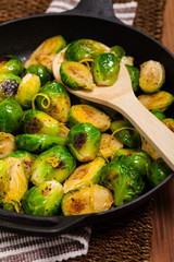 Brussels Sprouts Cabbage With Lemon. Selective focus.
