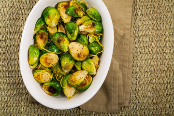 Brussels Sprouts Cabbage With Lemon. Selective focus.