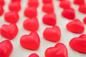Straight View of Gummy Hearts in Lines