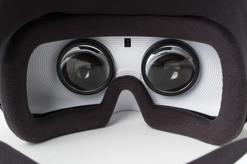 Virtual reality headset, eyepieces close-up, isolated on white background