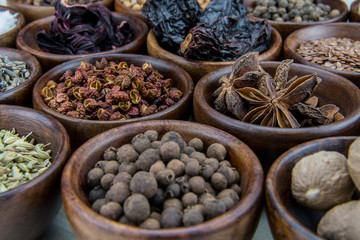 Szechuan Peppercorns in Bowl Among Other Spices