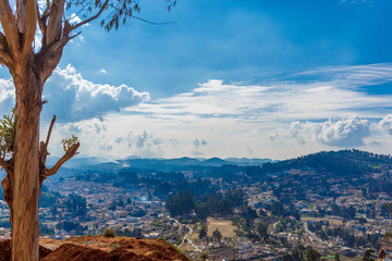 Skyline view of Coimbatore city from Ooty view point with beautiful sky formation, Ooty, India