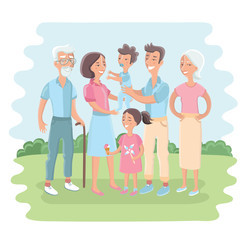 Big family together in the park. Vector illustration with flat style design