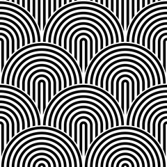 Fish scale seamless pattern background. Abstract design element. Black vector illustration of striped concentric circles.