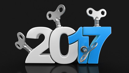 New Year 2017 with winding keys. Image with clipping path.