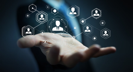 Businessman using digital social network 3D rendering