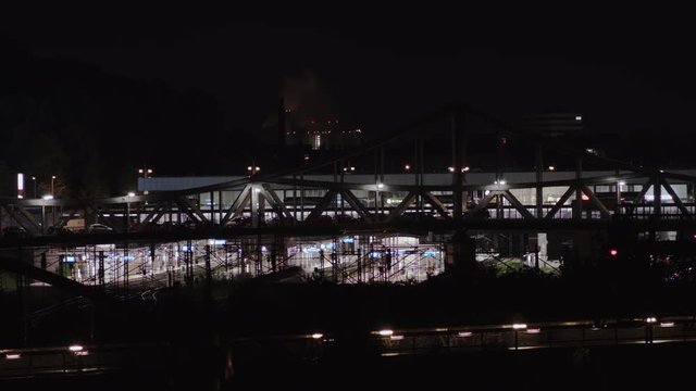 TIme Lapse Of Railway Station Traffic At Night