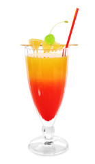 Tequila sunrise cocktail, isolated on white