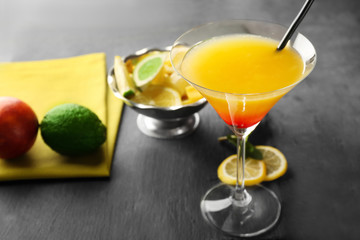 Delicious tequila sunrise cocktail on table