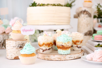 Tasty sweets on table prepared for party