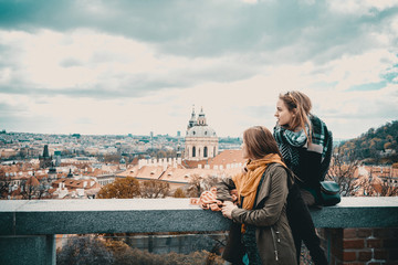 Fototapeta na wymiar Two girls in Prague, Czech Republic