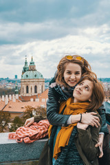 Fototapeta premium Two girls in Prague, Czech Republic