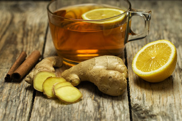 Ginger tea in a glass for flu cold winter days
