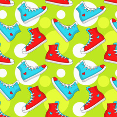 Seamless pattern with sneakers. Vector background.