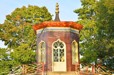 Tower of Cross Bridge in Alexander Park in Tsarskoye Selo.