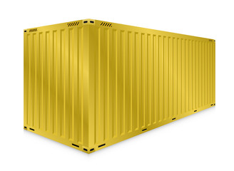 Cargo container vector isolated on white background. Metal box or equipment for storage at dock, port, warehouse. Freight transport by ship, crane, trailer truck for shipping, import export business.