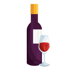 wine bottle and wineglass icon over white background. colorful design. vector illustration