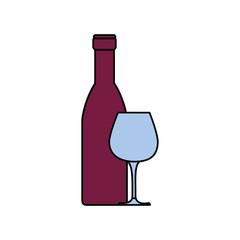 wine bottle and wineglass icon over white background. colorful design. vector illustration