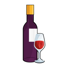 wine bottle and wineglass icon over white background. colorful design. vector illustration