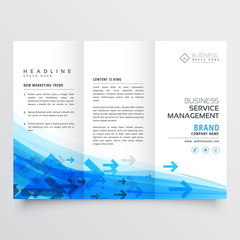 awesome arrow style business brochure trifold template in blue color