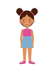 Cartoon girl smiling wearing blue skirt and pink shirt over white background. colorful design. vector illustration