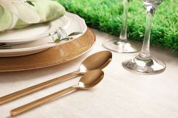 Beautiful festive table setting, closeup