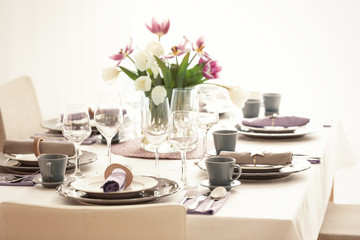 Table with beautiful setting in restaurant