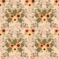 Obraz premium Seamless floral retro pattern on beige