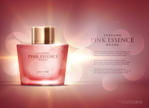 awesome perfume essence advertisement concept design template with beautiful bokeh background
