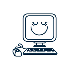 happy computer cartoon icon over white background. vector illustration