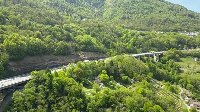 Flowing traffic on the A2 freeway along Monte Ceneri pass in Ticino