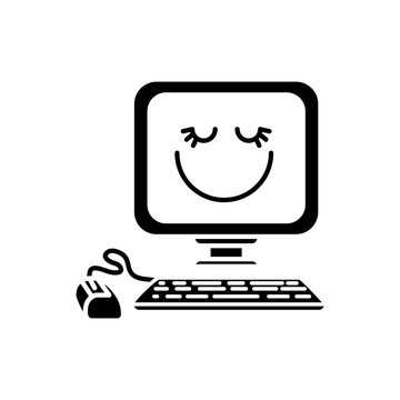 happy computer cartoon icon over white background. vector illustration