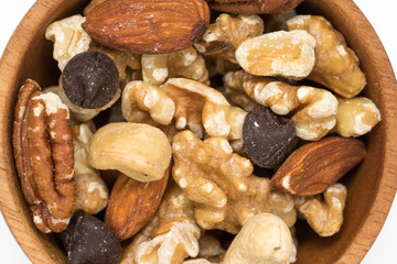 mix nuts in brown bowl