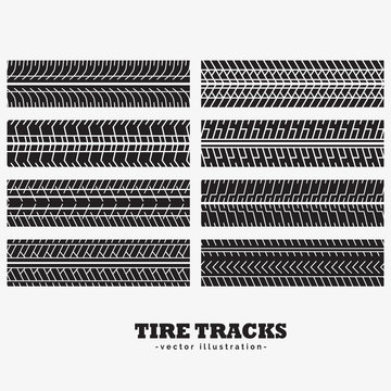 collection of eight tire tracks marks