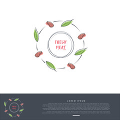 artistic thin line logo circle pattern of steak meat