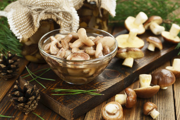 Pickled and fresh mushrooms