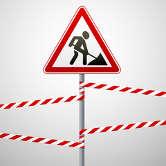 Sign repair works and barrier tapes. Vector