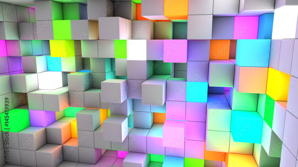 Poster 3d rendering abstract background color light cubes