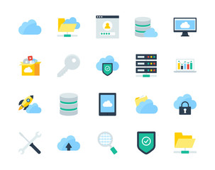 Cloud and network flat icons set